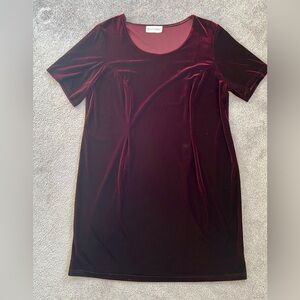 Maroon Velvet Short Sleeve Party Dress Womens Size 2X Stretch Knee Length